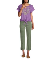 Allison Daley Petite Size Lattice Hem Pull-On Straight Leg Cropped Pants