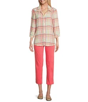 Allison Daley Petite Size Lattice Hem Pull-On Straight Leg Cropped Pants