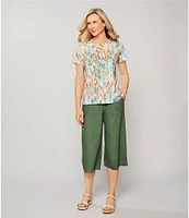Allison Daley Petite Size Linen Blend Pull-On Capri Pants