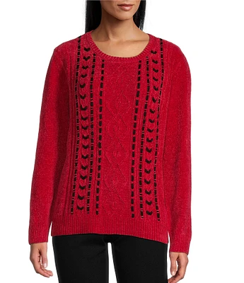 Allison Daley Petite Size Long Sleeve Crew Neck Ribbon Sweater