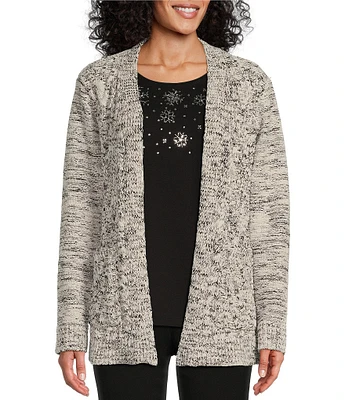 Allison Daley Petite Size Long Sleeve Open Front Patch Pocket Cardigan