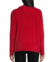 Allison Daley Petite Size Long Sleeve Split Cowl Neck Ribbon Sweater