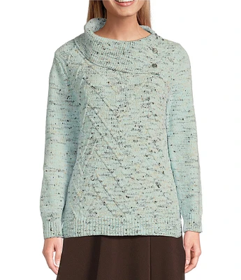 Allison Daley Petite Size Long Sleeve Split Cowl Neck Sweater