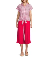 Allison Daley Petite Size Pomegranate Linen Blend Pull-On Capri Pants
