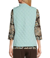 Allison Daley Petite Size Sleeveless Full Zip Up Embellished Diamond Woven Quilted Vest