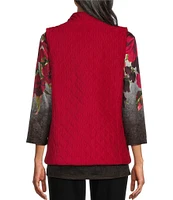 Allison Daley Petite Size Sleeveless Full Zip Up Embellished Woven Crushed Suede Quilted Vest