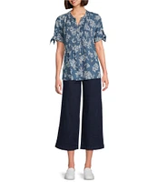 Allison Daley Petite Size Stretch Denim Elastic Waist Pull-On Wide Leg Crop Pants