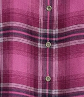 Allison Daley Pink Plaid Print 3/4 Roll Tab Sleeve Point Collar Button Front Shirt