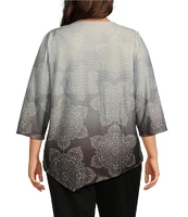 Allison Daley Plus Size 3/4 Sleeve Crew Neck Asymmetric Hem Knit Top