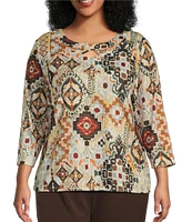 Allison Daley Plus Size 3/4 Sleeve Crossover Keyhole Neck Knit Top