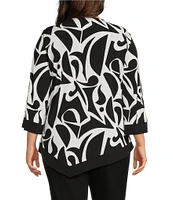 Allison Daley Plus Size 3/4 Sleeve Keyhole Neck Asymmetric Hem Knit Top