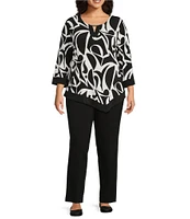 Allison Daley Plus Size 3/4 Sleeve Keyhole Neck Asymmetric Hem Knit Top