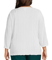 Allison Daley Plus Size 3/4 Sleeve Keyhole Neck Pearl Chain Pleated Knit Top