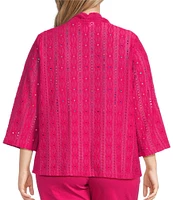 Allison Daley Plus Size 3/4 Sleeve Open-Front Eyelet Knit Cardigan