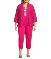 Allison Daley Plus Size 3/4 Sleeve Open-Front Eyelet Knit Cardigan
