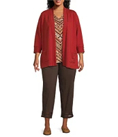 Allison Daley Plus Size 3/4 Sleeve Open Front Patch Pocket Cardigan