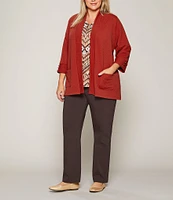 Allison Daley Plus Size 3/4 Sleeve Open Front Patch Pocket Cardigan