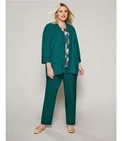 Allison Daley Plus Size Spaced Ottoman Knit 3/4 Sleeve Open Front Patch Pocket Cardigan