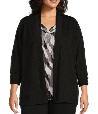 Allison Daley Plus Size 3/4 Sleeve Open Front Patch Pocket Cardigan