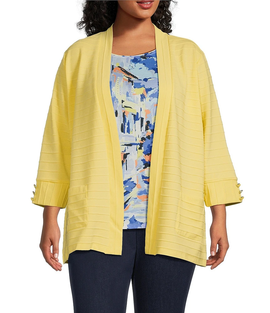 Allison Daley Plus Size 3/4 Sleeve Open Front Patch Pocket Cardigan