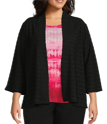 Allison Daley Plus Size 3/4 Sleeve Open-Front Wave Knit Cardigan