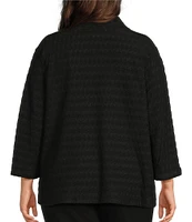 Allison Daley Plus Size 3/4 Sleeve Open-Front Wave Knit Cardigan