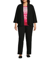 Allison Daley Plus Size 3/4 Sleeve Open-Front Wave Knit Cardigan