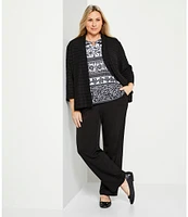 Allison Daley Plus Size 3/4 Sleeve Open-Front Wave Knit Cardigan