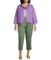 Allison Daley Plus Size 3/4 Sleeve Point Collar Button Front Eyelet Jacket