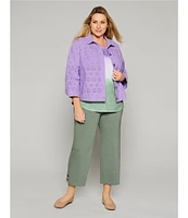 Allison Daley Plus Size 3/4 Sleeve Point Collar Button Front Eyelet Jacket