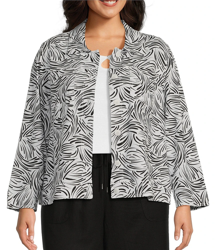 Allison Daley Plus Size 3/4 Sleeve Point Collar Button Front Linen Blend Jacket