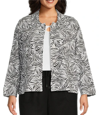 Allison Daley Plus Size 3/4 Sleeve Point Collar Button Front Linen Blend Jacket