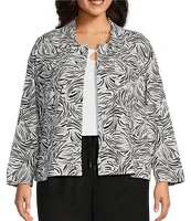 Allison Daley Plus Size 3/4 Sleeve Point Collar Button Front Linen Blend Jacket