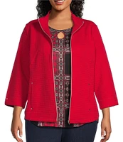 Allison Daley Plus Size 3/4 Sleeve Stand Collar Zip Front Jacket