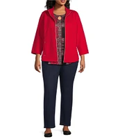 Allison Daley Plus Size 3/4 Sleeve Stand Collar Zip Front Jacket