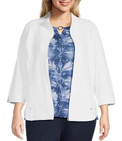 Allison Daley Plus Size 3/4 Sleeve Stand Collar Zip Front Jacket