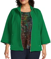 Allison Daley Plus Size 3/4 Sleeve Stand Collar Zip Front Jacket