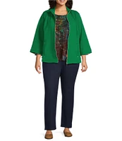 Allison Daley Plus Size 3/4 Sleeve Stand Collar Zip Front Jacket