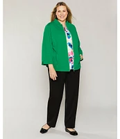 Allison Daley Plus Size 3/4 Sleeve Stand Collar Zip Front Jacket