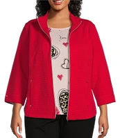 Allison Daley Plus Size 3/4 Sleeve Stand Collar Zip Front Jacket