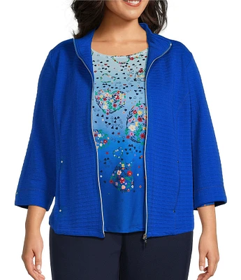 Allison Daley Plus Size 3/4 Sleeve Stand Collar Zip Front Jacket
