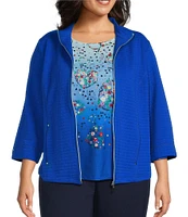 Allison Daley Plus Size 3/4 Sleeve Stand Collar Zip Front Jacket