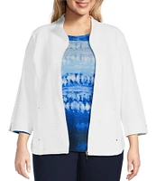 Allison Daley Plus Size 3/4 Sleeve Stand Collar Zip Front Jacket