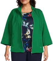 Allison Daley Plus Size 3/4 Sleeve Stand Collar Zip Front Jacket