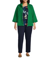 Allison Daley Plus Size 3/4 Sleeve Stand Collar Zip Front Jacket