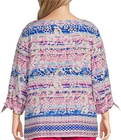 Allison Daley Plus Size 3/4 Tie Sleeve Keyhole Neck Blouse