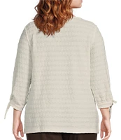 Allison Daley Plus Size 3/4 Tie Sleeve Keyhole Neck Wave Knit Top