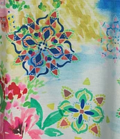 Allison Daley Plus Size Amalfi Coast Print 3/4 Sleeve Crew Neck Knit Top