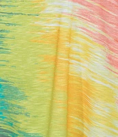 Allison Daley Plus Size Brushstroke Ombre Print Short Sleeve Crew Neck Handkerchief Hem Slub Jersey Knit Top