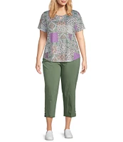 Allison Daley Plus Size Embellished Hem Pull-On Straight Leg Cropped Pants